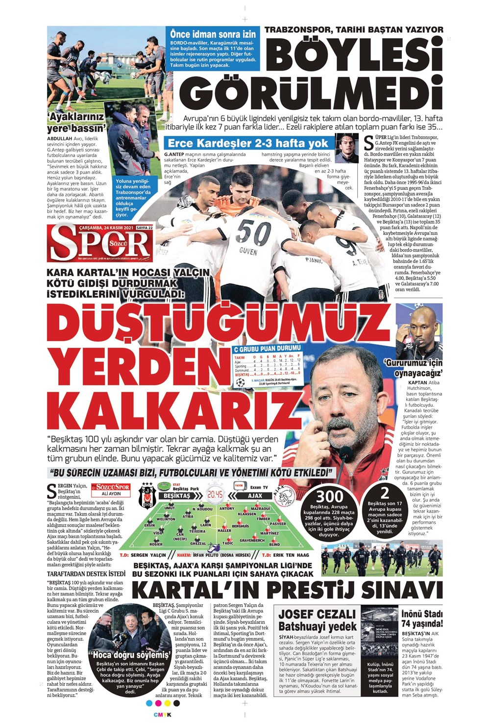 24 Kasım 2021 Çarşamba günün spor manşetleri | Beşiktaş, devler liginde galibiyet arıyor! 20