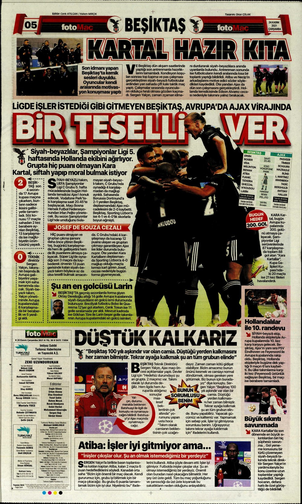 24 Kasım 2021 Çarşamba günün spor manşetleri | Beşiktaş, devler liginde galibiyet arıyor! 8