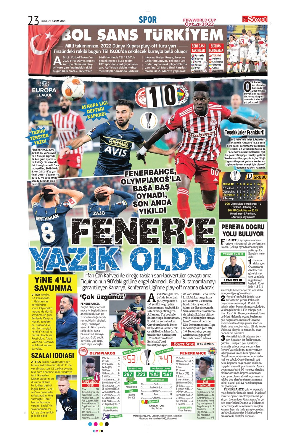 26 Kasım 2021 Cuma günün spor manşetleri | Aslan evinde kükredi, Fener'de rota Konferans Ligi! 6