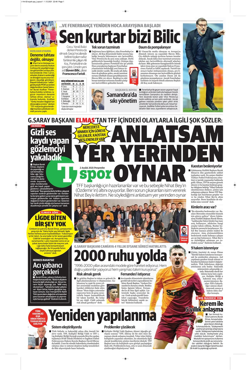 2 Aralık 2021 günün spor manşetleri | Vitor Pereira'ya yolun sonu göründü! 3