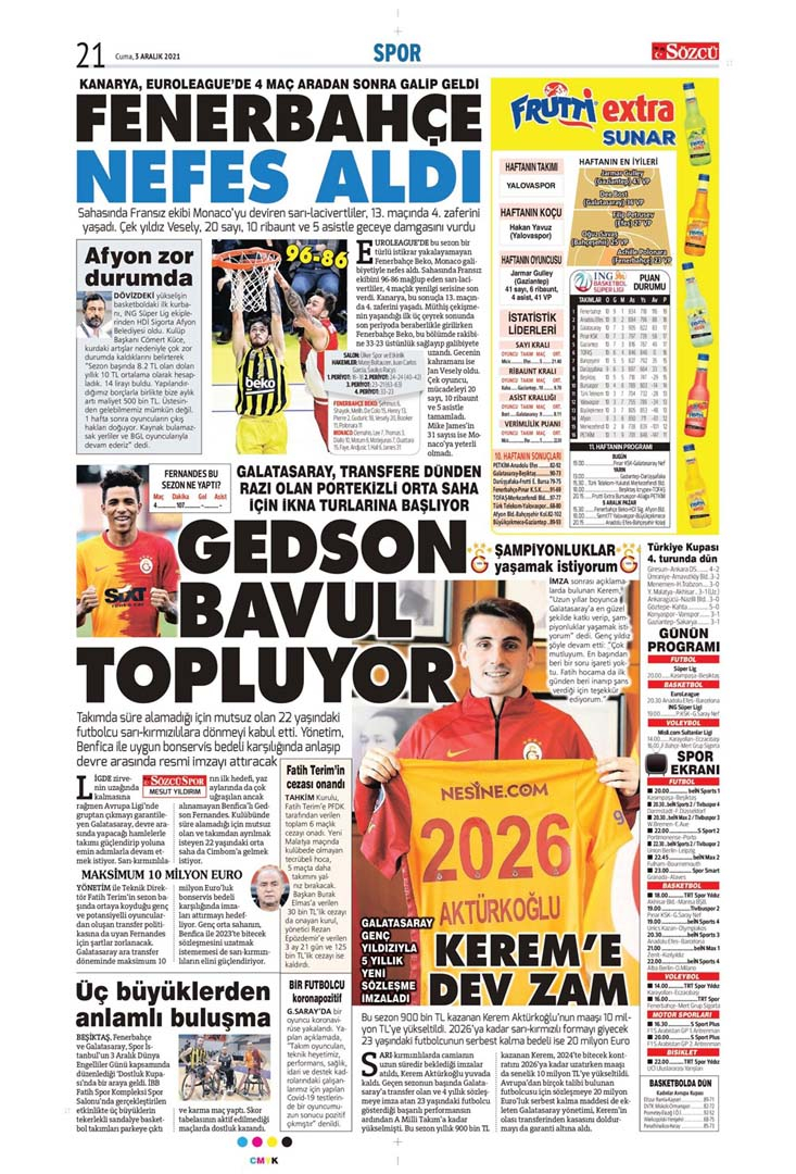 3 Aralık 2021 Cuma günün spor manşetleri | Süper Lig'de 15. haftaya start veriliyor! 38