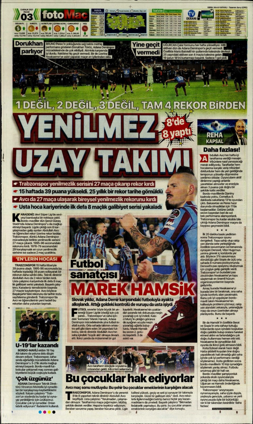 5 Aralık 2021 Pazar günün spor manşetleri | Trabzonspor zirvede yalnız! 8