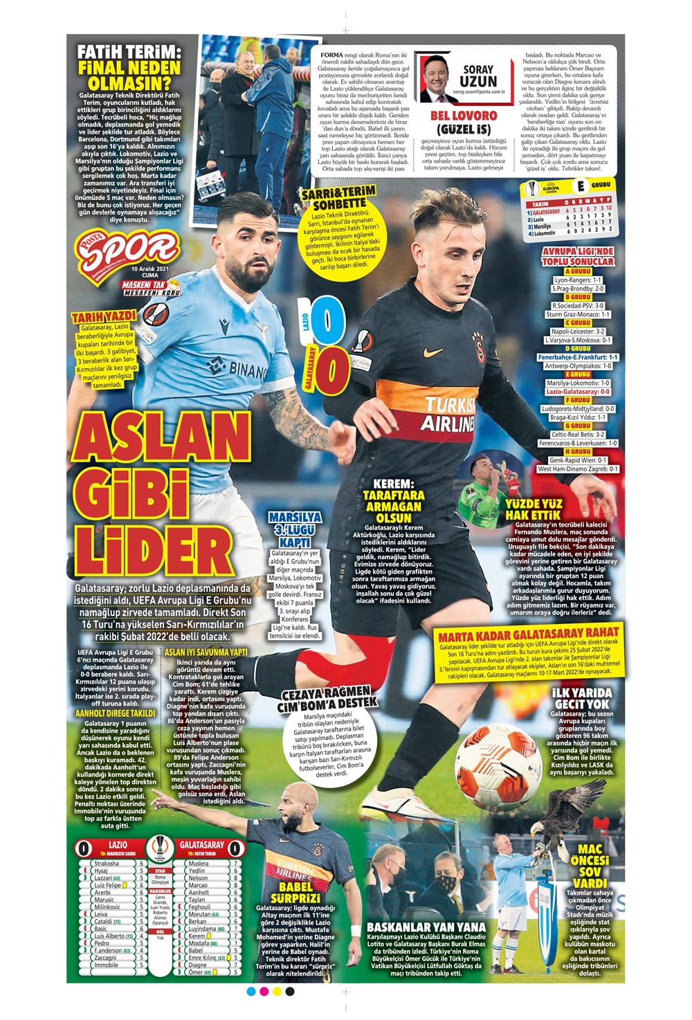 10 Aralık 2021 günün spor manşetleri | Cimbom namağlup lider, Fener Konferans Ligi'nde! 12