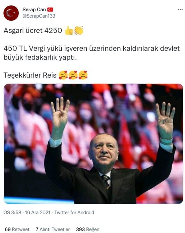 Asgari ücret zammı sonrası Twitter'da trend topic oldu: #TeşekkürlerErdoğan 6