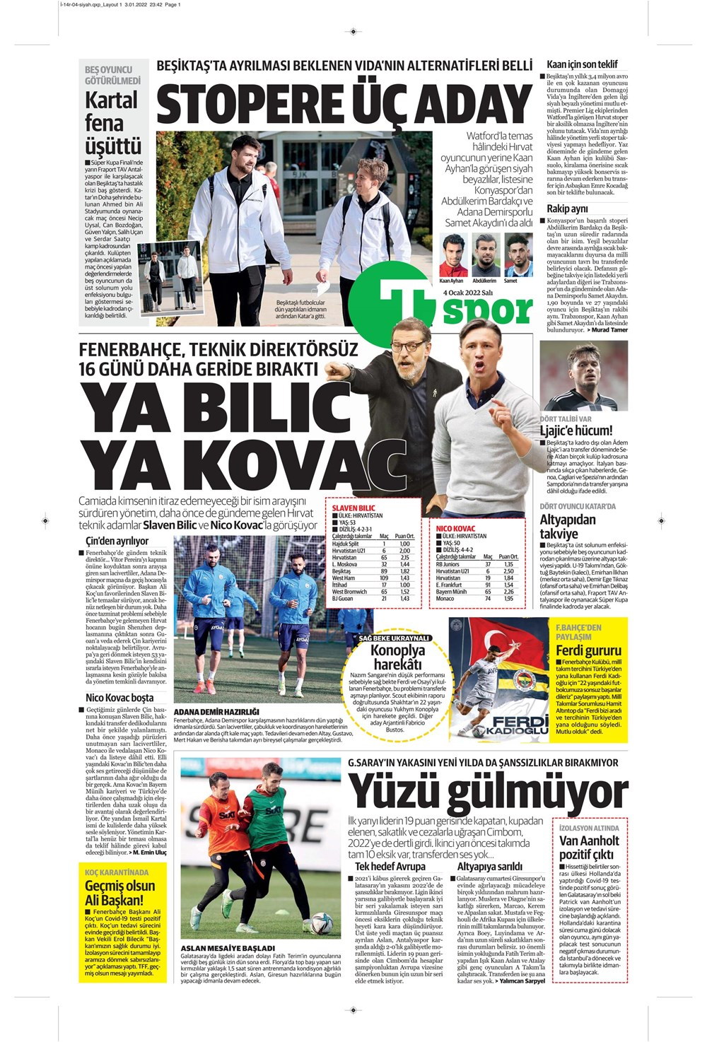 4 Ocak 2022 Salı günün spor manşetleri | Edin Visca'da mutlu son! 12