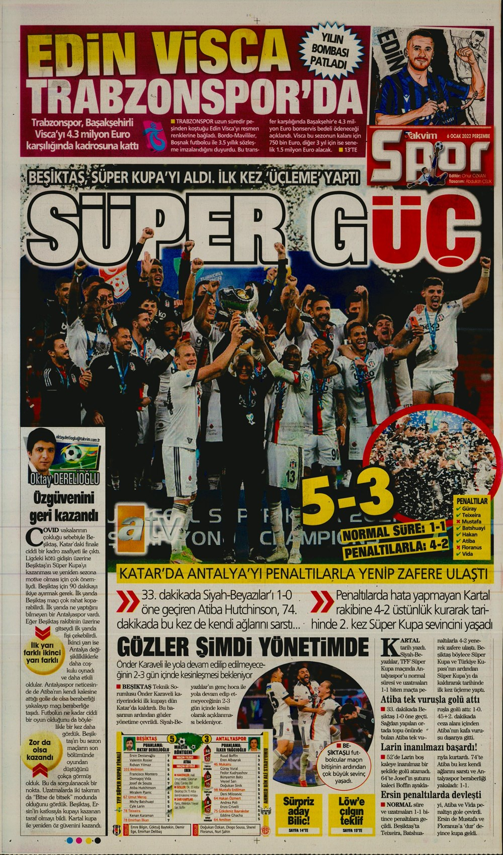 6 Ocak 2022 Perşembe günün spor manşetleri | Beşiktaş, sezonu 3 kupayla tamamladı! 15