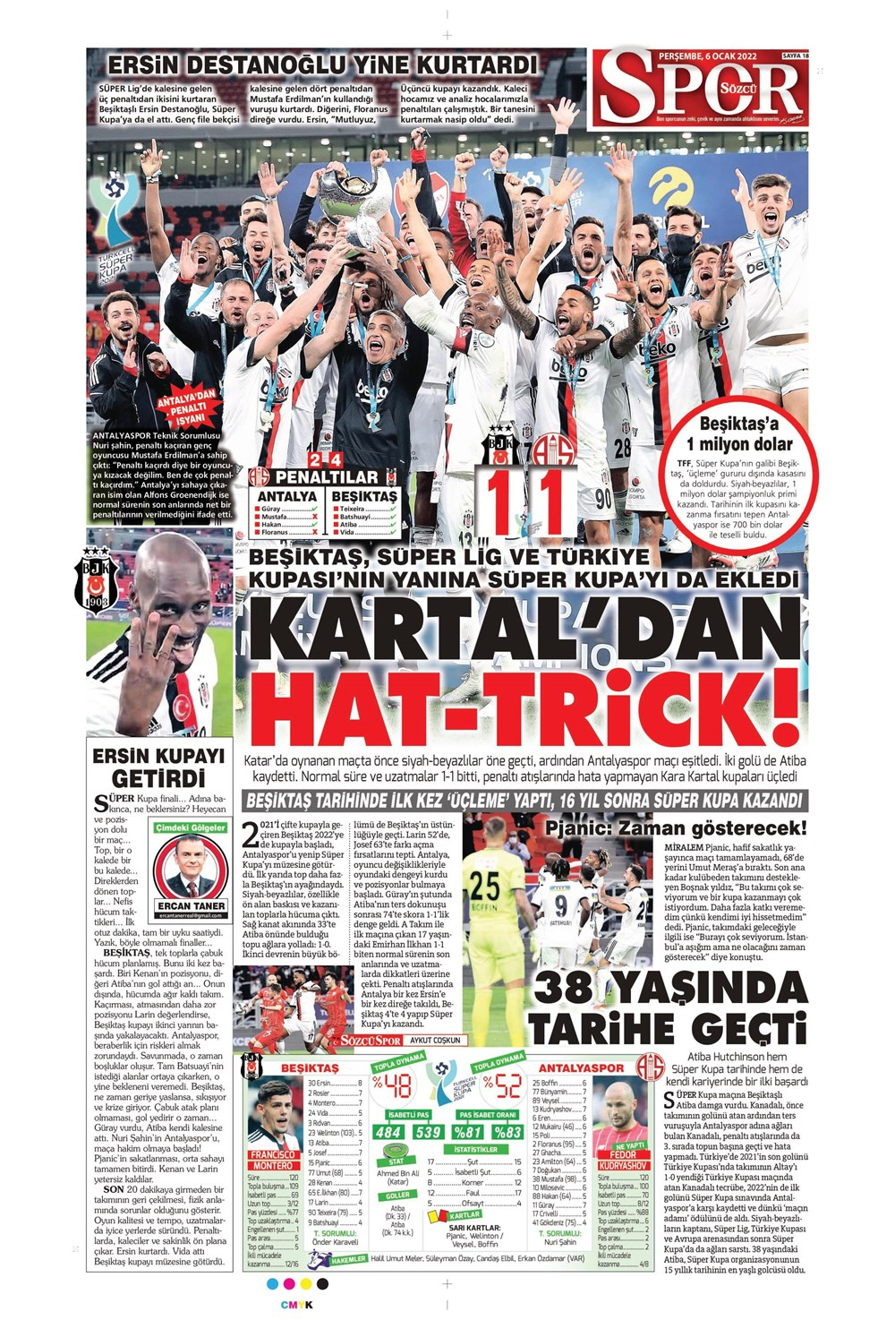 6 Ocak 2022 Perşembe günün spor manşetleri | Beşiktaş, sezonu 3 kupayla tamamladı! 16