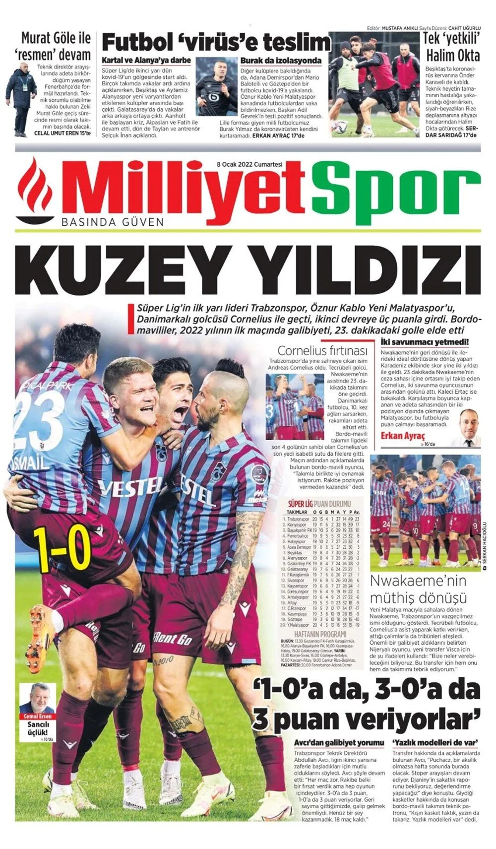 8 Ocak 2022 günün spor manşetleri | Trabzonspor ikinci devreye galibiyetle başladı! 11