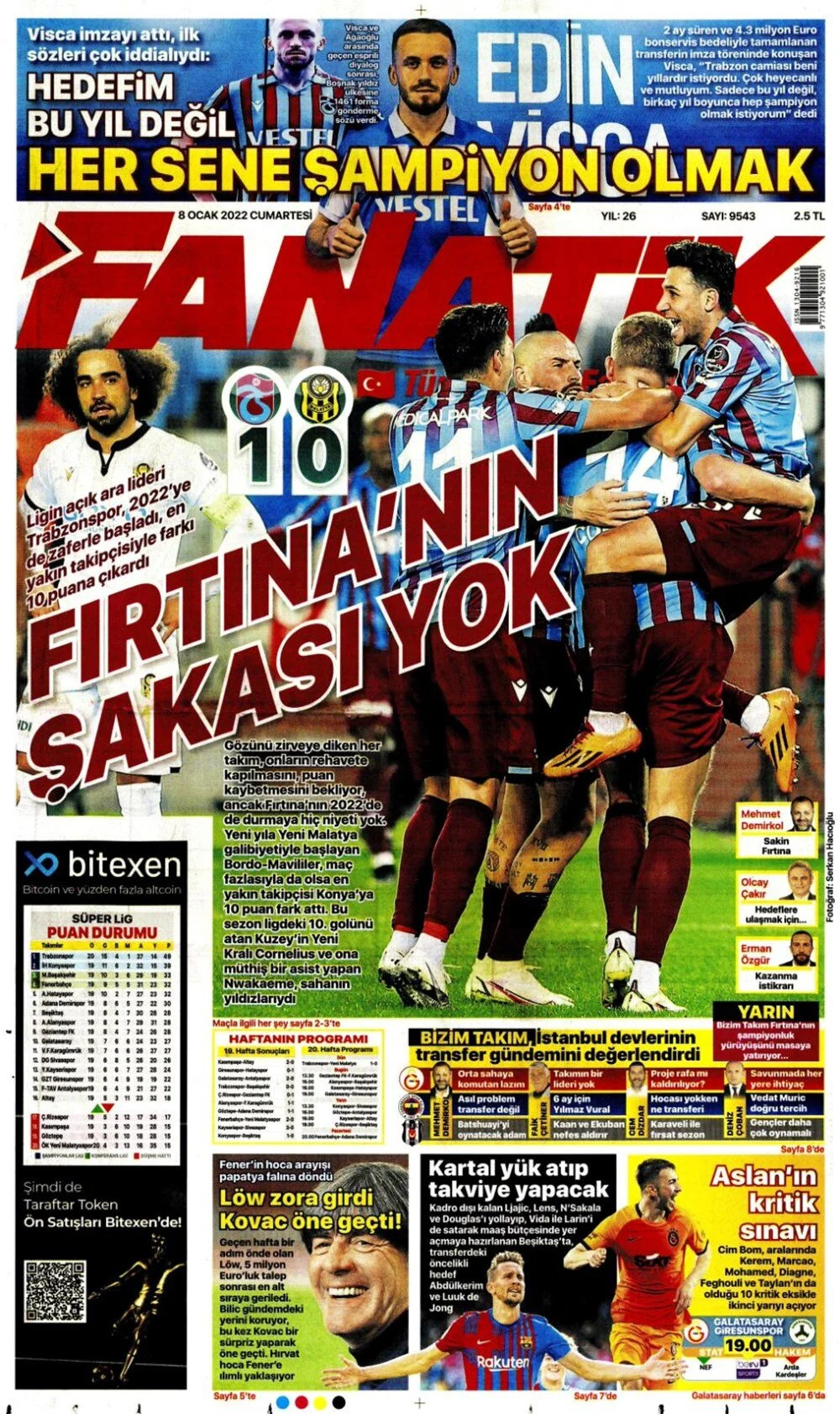 8 Ocak 2022 günün spor manşetleri | Trabzonspor ikinci devreye galibiyetle başladı! 3