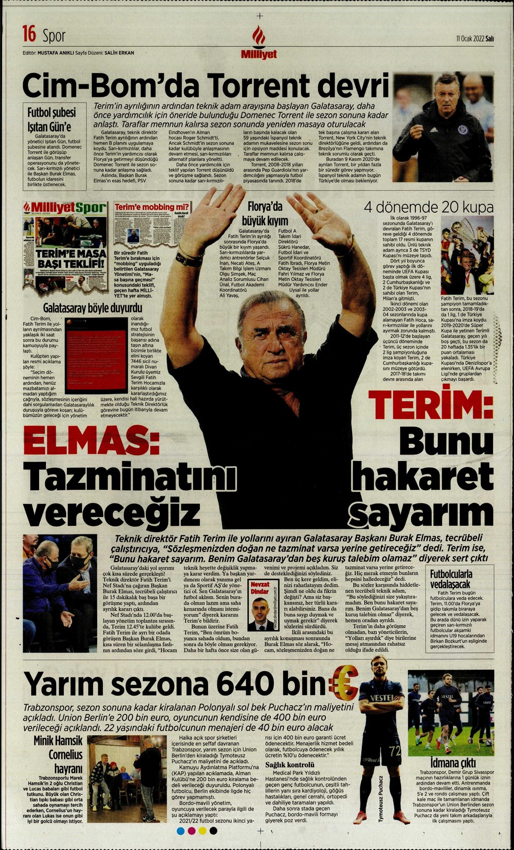 11 Ocak 2022 Salı günün spor manşetleri | Fenerbahçe evinde kayıp! Cimbom'da dördüncü Fatih Terim dönemi sona erdi! 31