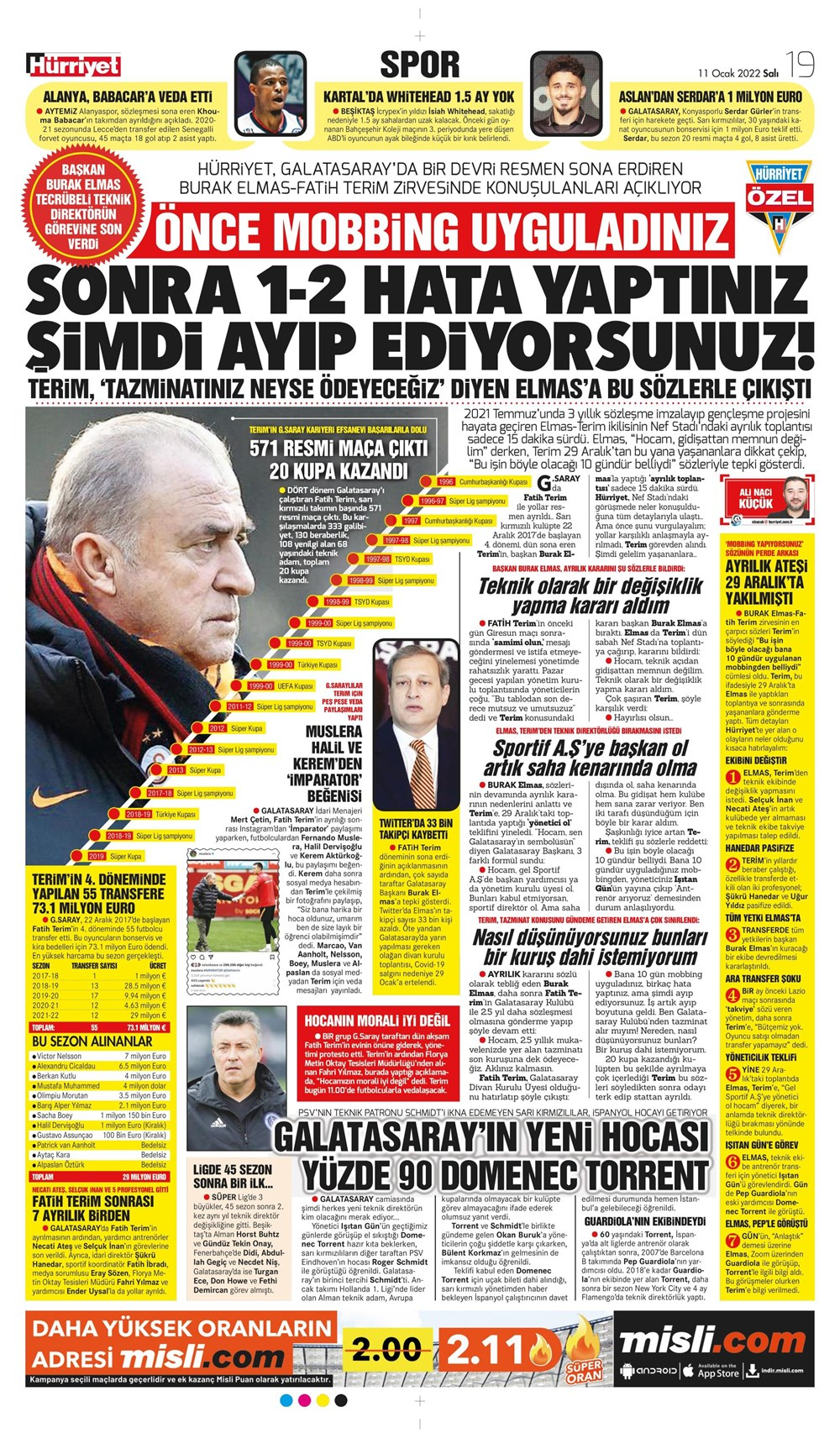 11 Ocak 2022 Salı günün spor manşetleri | Fenerbahçe evinde kayıp! Cimbom'da dördüncü Fatih Terim dönemi sona erdi! 33