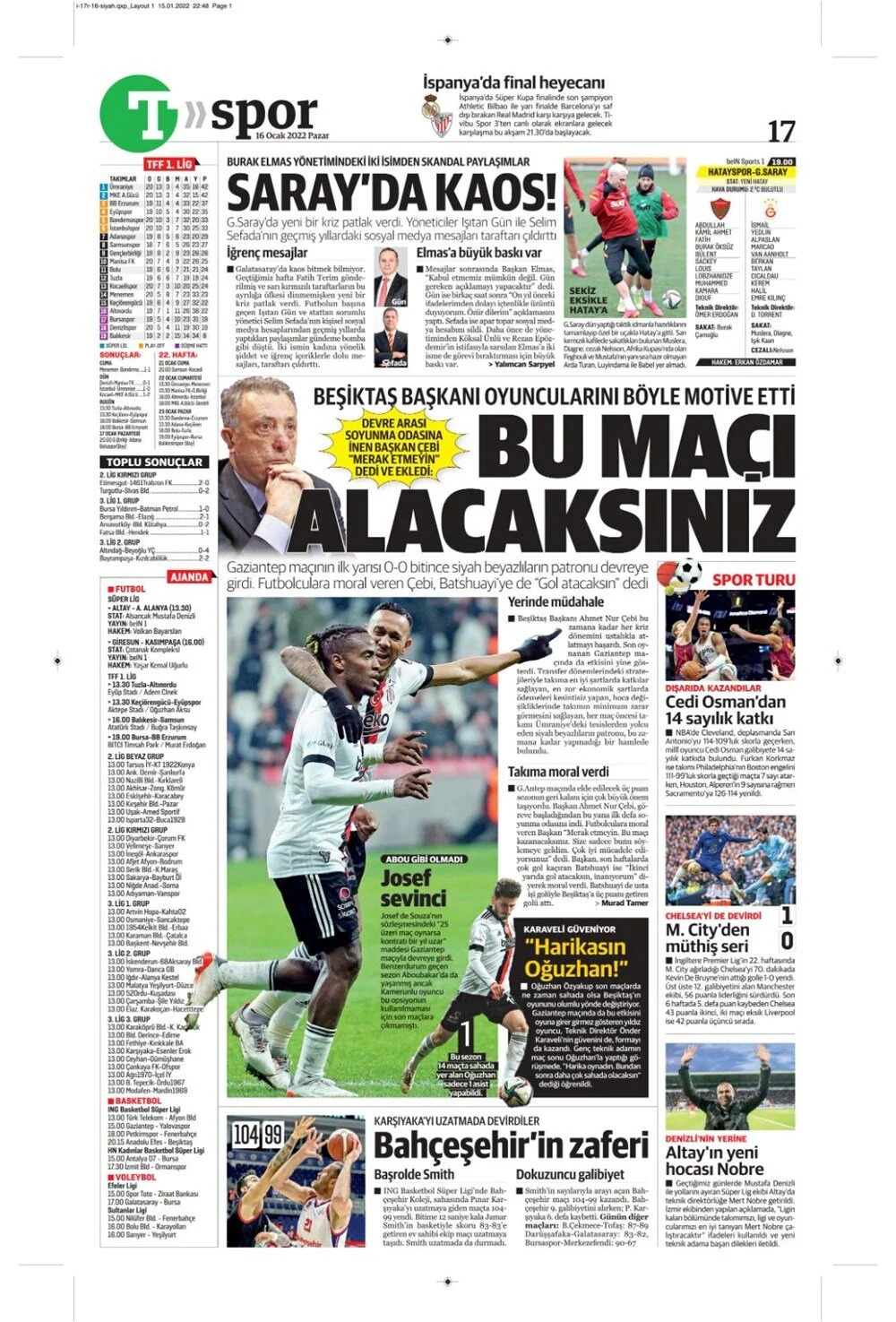 16 Ocak 2022 Pazar günün spor manşetleri | Trabzonspor ve Fenerbahçe, deplasmanda takıldı! 11