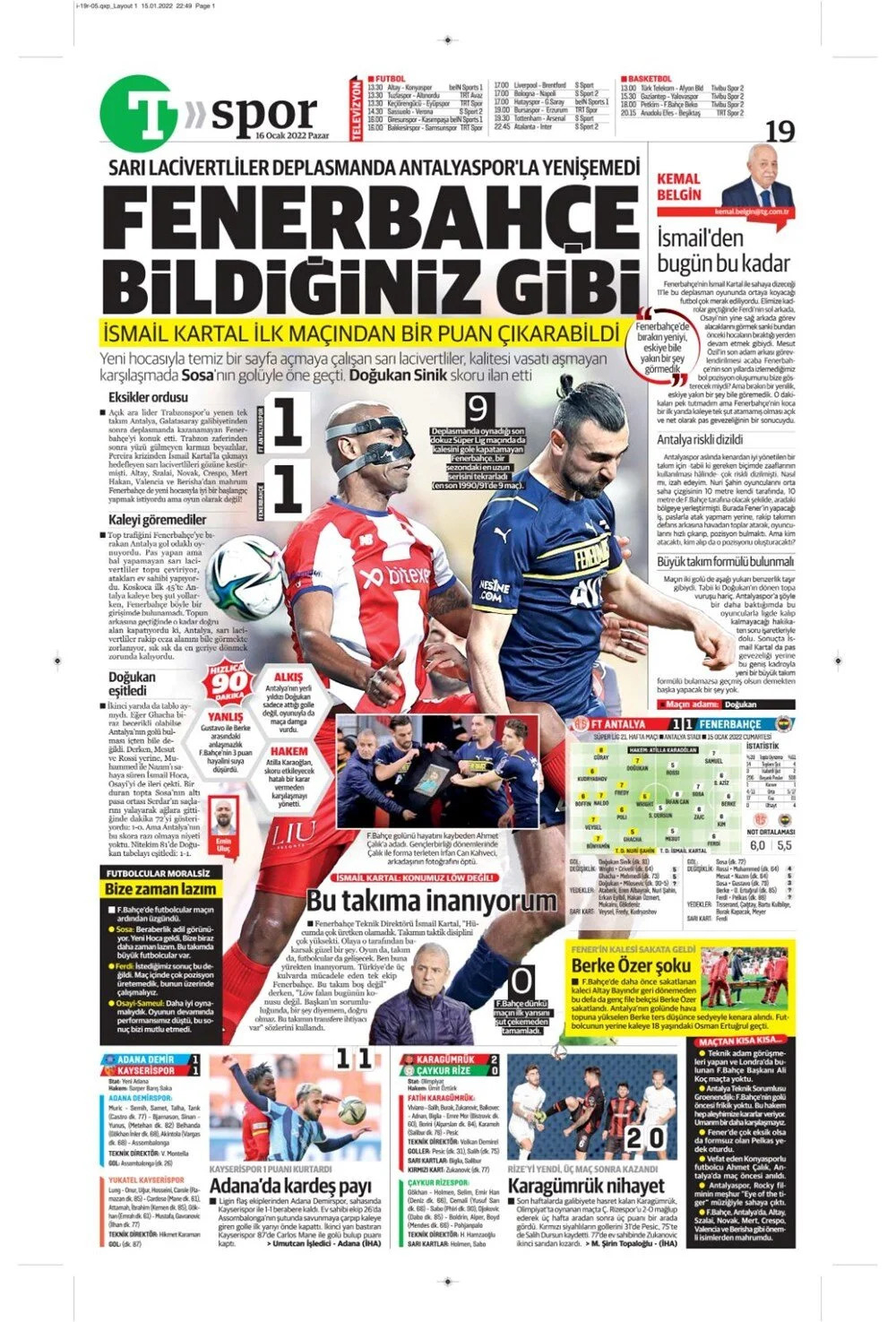 16 Ocak 2022 Pazar günün spor manşetleri | Trabzonspor ve Fenerbahçe, deplasmanda takıldı! 14