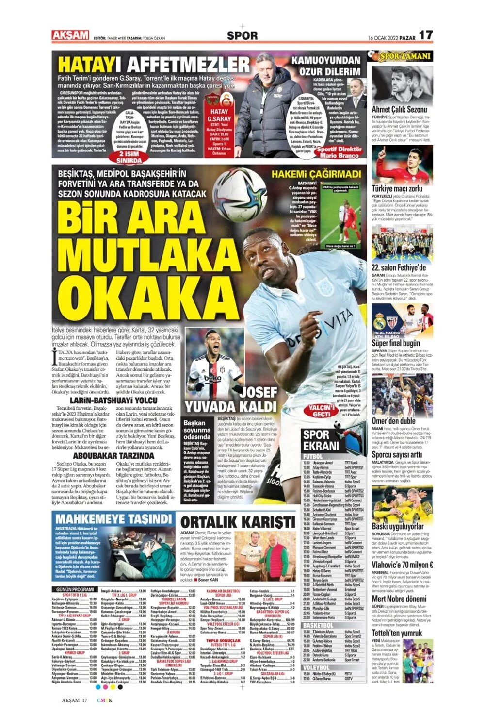 16 Ocak 2022 Pazar günün spor manşetleri | Trabzonspor ve Fenerbahçe, deplasmanda takıldı! 17