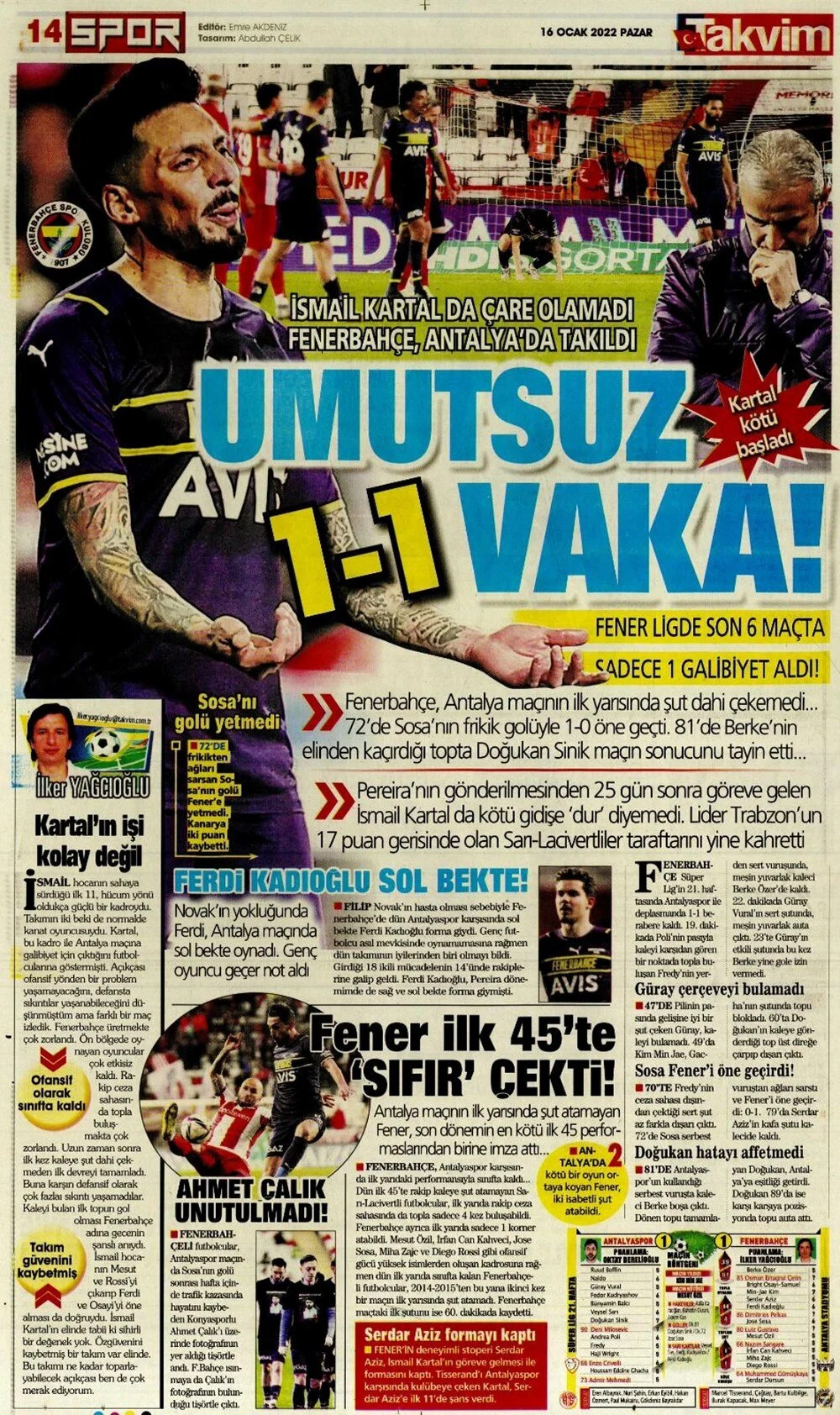 16 Ocak 2022 Pazar günün spor manşetleri | Trabzonspor ve Fenerbahçe, deplasmanda takıldı! 8