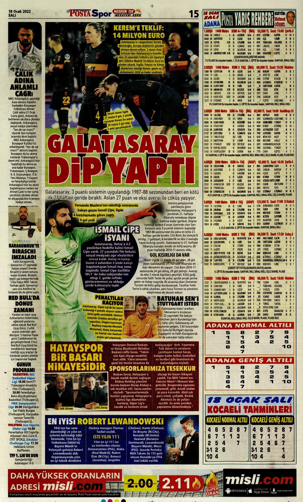 18 Ocak 2022 günün spor manşetleri | Süper Lig'de 22. hafta mücadeleleri başlıyor! 18