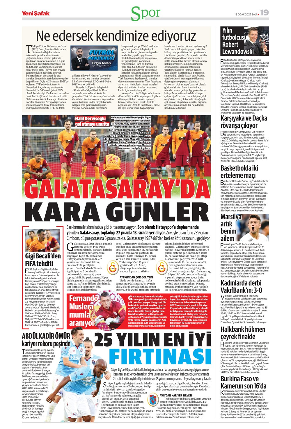 18 Ocak 2022 günün spor manşetleri | Süper Lig'de 22. hafta mücadeleleri başlıyor! 39