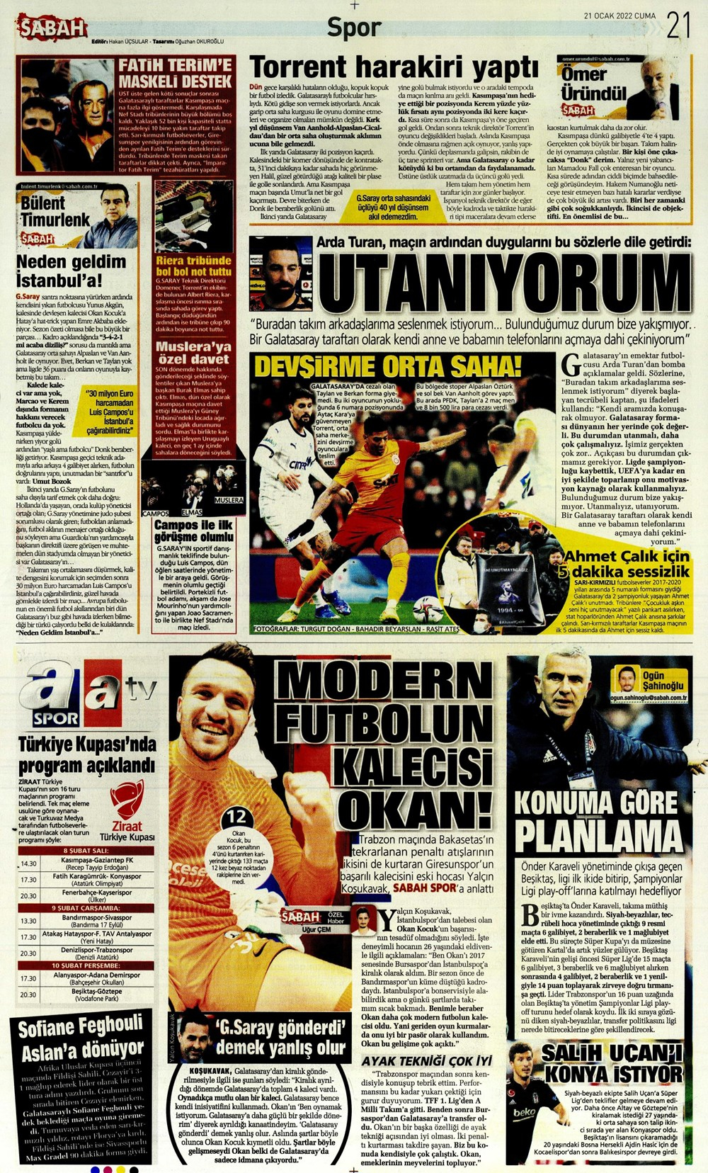 21 Ocak 2022 Cuma günün spor manşetleri | Cimbom, ateş hattında! 13