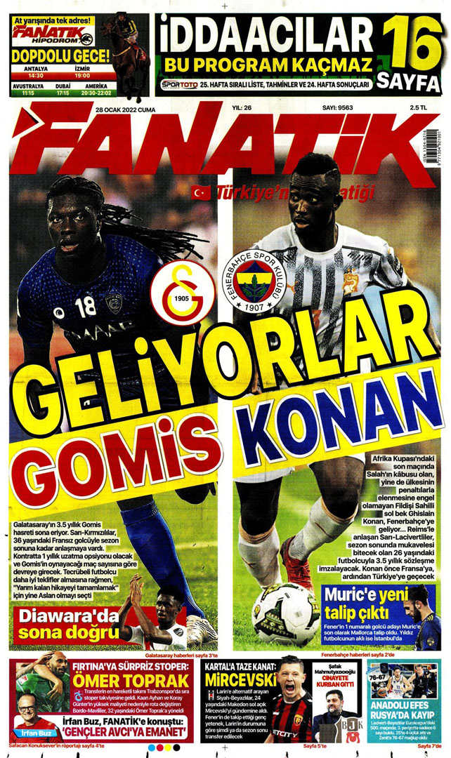 28 Ocak 2022 Cuma günün spor manşetleri | Cimbomda Gomis sesleri! 22