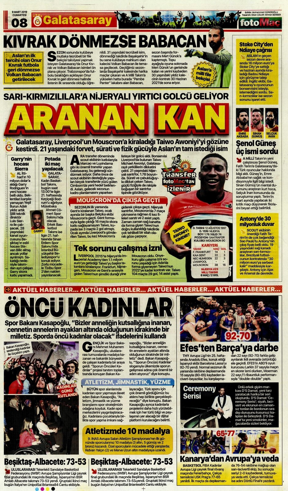 Günün Spor Manşetleri 9 Mart 2019 12