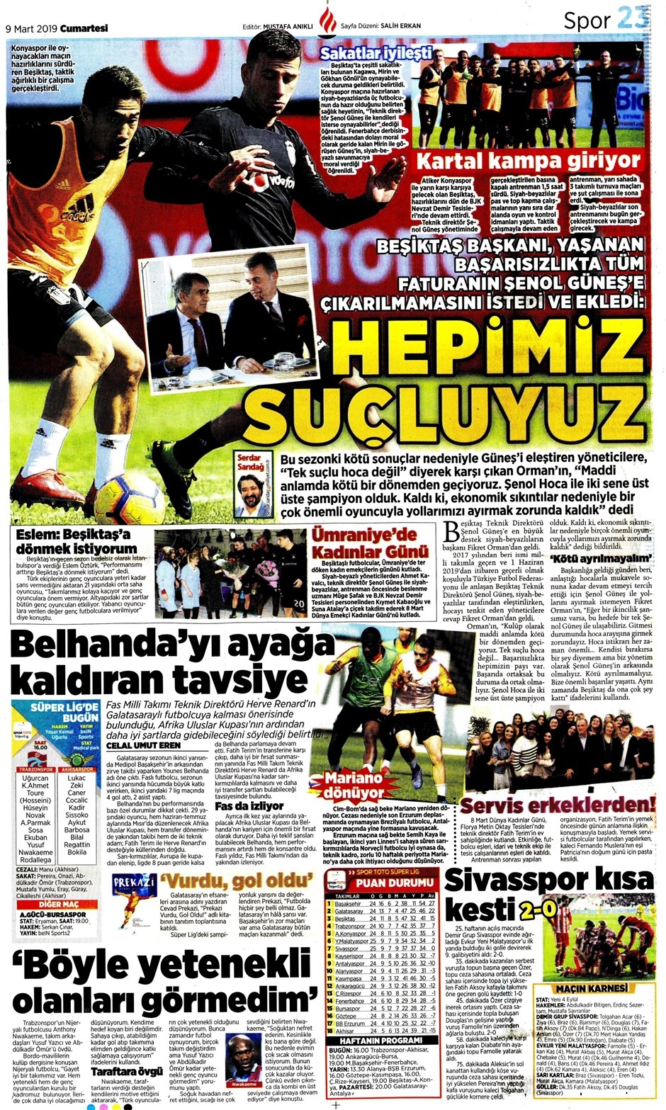 Günün Spor Manşetleri 9 Mart 2019 14