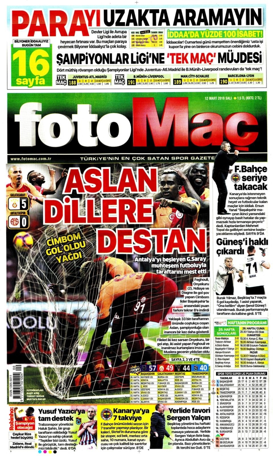 Günün Spor Manşetleri (12 MART 2019) 8