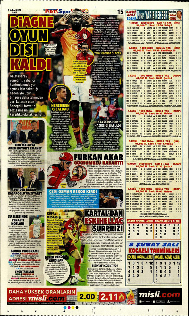 8 Şubat 2022 Salı günün spor manşetleri | Ziraat Türkiye Kupası'nda son 16 turu heyecanı başlıyor! 3