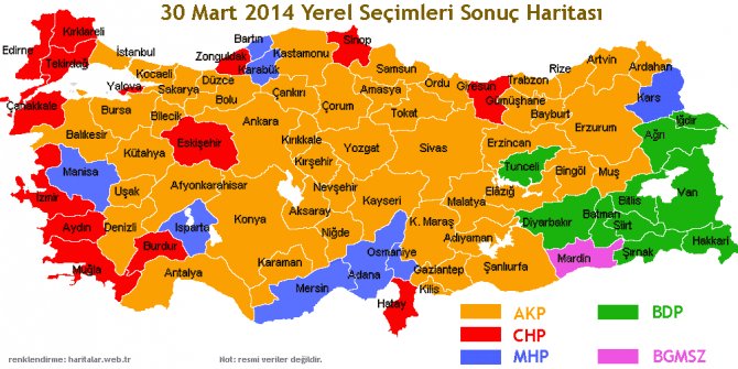 Trabzon 2014 yerel seçim sonuçları ilçe ilçe