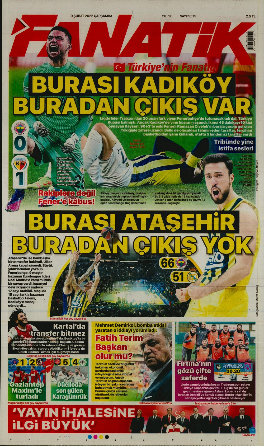 9 Şubat 2022 Çarşamba günün spor manşetleri | Fenerbahçe son dakikada yıkıldı! 2