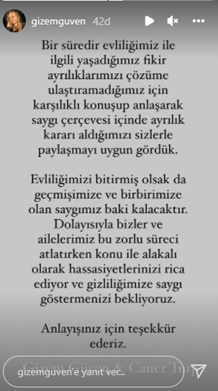 Sihirli Annem’in Ceren’i Gizem Güven üzen haberi sosyal medya hesabından duyurdu! Caner Turp'tan boşanıyor! 7