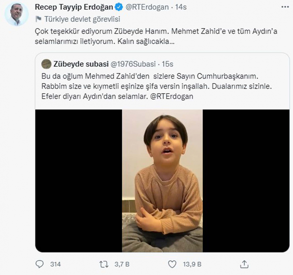 Çocuklardan, Tayyip dedelerine "Geçmiş olsun" mesajı! Cumhurbaşkanı Erdoğan, sosyal medya hesabını onlara ayırdı, Twitter çiçek bahçesine döndü! 14