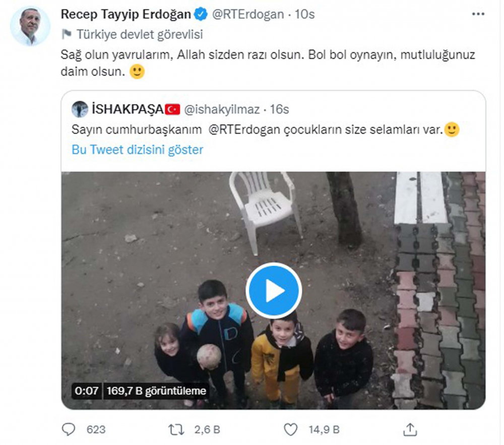 Çocuklardan, Tayyip dedelerine "Geçmiş olsun" mesajı! Cumhurbaşkanı Erdoğan, sosyal medya hesabını onlara ayırdı, Twitter çiçek bahçesine döndü! 7