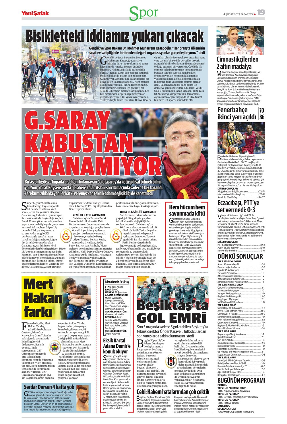 14 Şubat 2022 Pazartesi günün spor manşetleri | Trabzonspor, kritik Konyaspor virajını kayıpsız döndü! 12