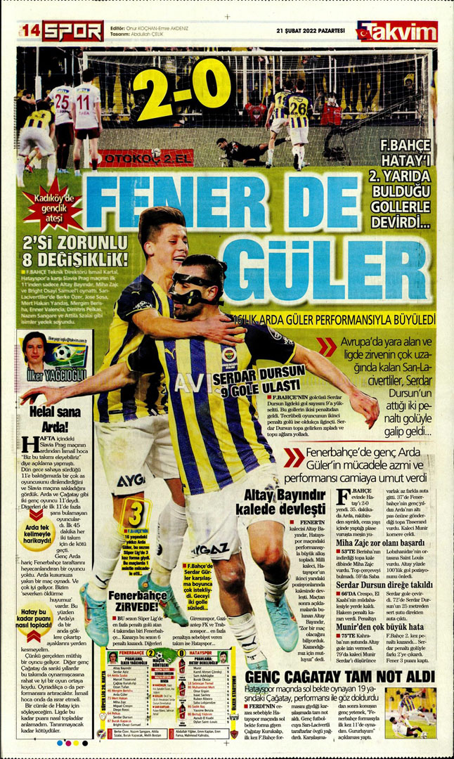 21 Şubat 2022 Pazartesi günün spor manşetleri | Fenerbahçe'de gençler göz kamaştırdı! 28