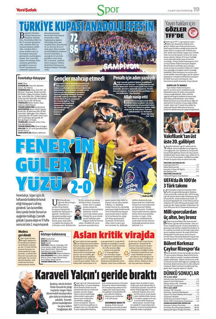 21 Şubat 2022 Pazartesi günün spor manşetleri | Fenerbahçe'de gençler göz kamaştırdı! 9