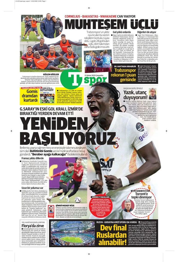 23 Şubat 2022 Çarşamba günün spor manşetleri | Başakşehir, zirve yarışında Konyaspor'u yaraladı! 10