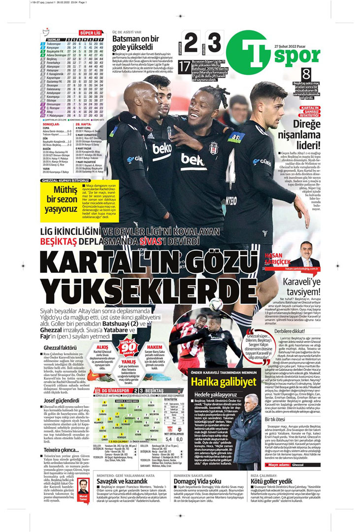 27 Şubat 2022 Pazar günün spor manşetleri | Kartal uçuşa geçti! 34