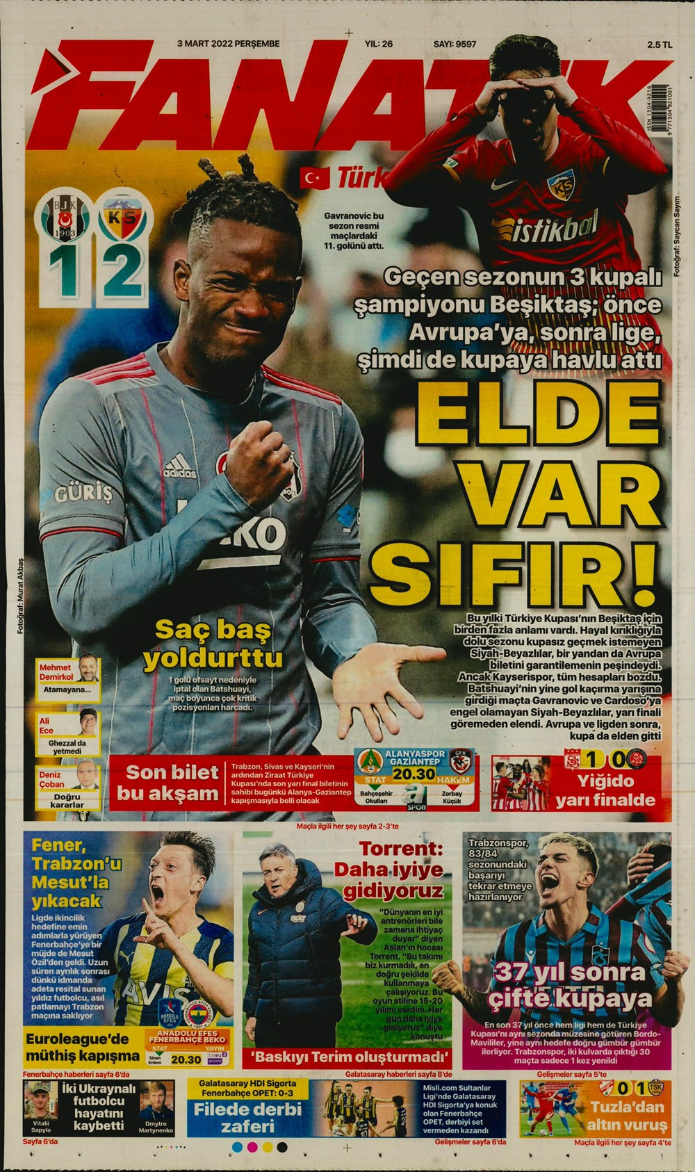 3 Mart 2022 Perşembe günün spor manşetleri | Beşiktaş kupada havlu attı! 26