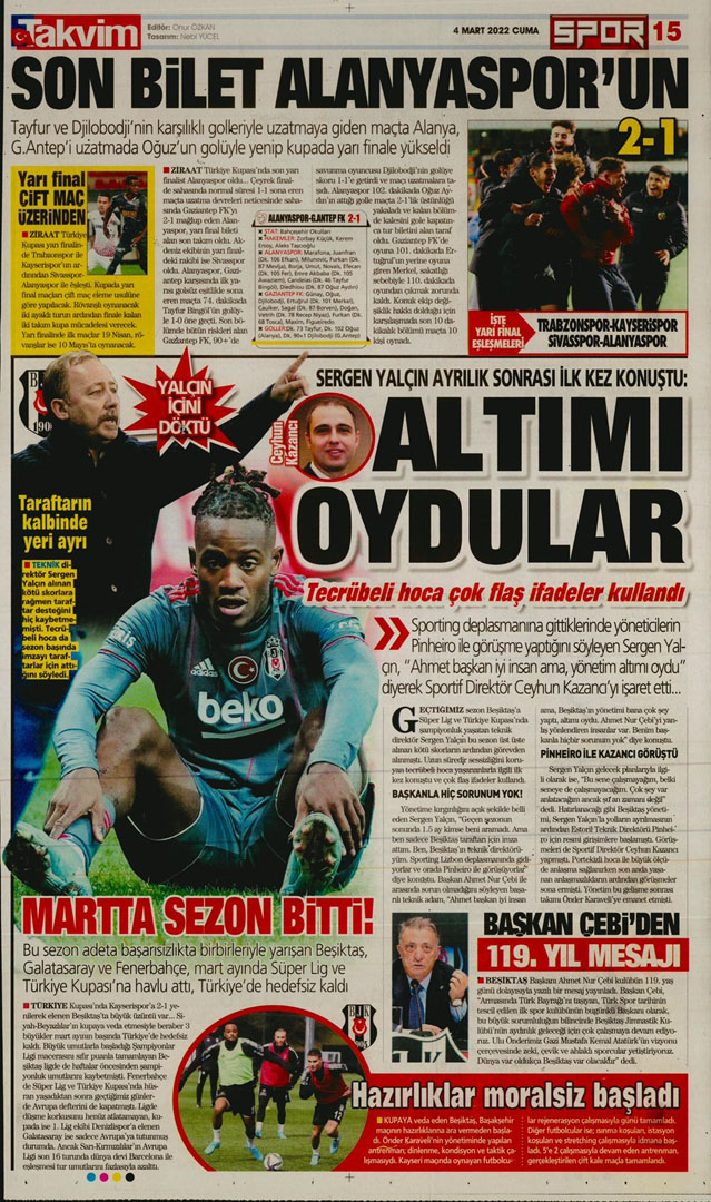 4 Mart 2022 Cuma günün spor manşetleri | Ziraat Türkiye Kupası'nda çeyrek final eşleşmeleri belli oldu! 22