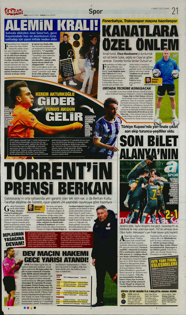 4 Mart 2022 Cuma günün spor manşetleri | Ziraat Türkiye Kupası'nda çeyrek final eşleşmeleri belli oldu! 34