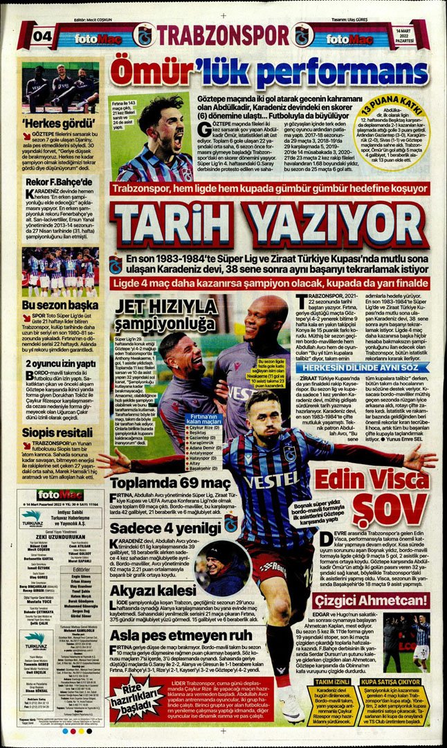 14 Mart 2022 Pazartesi günün spor manşetleri | Fenerbahçe, Alanya deplasmanında şov yaptı! 10