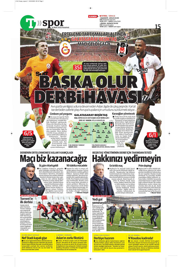 14 Mart 2022 Pazartesi günün spor manşetleri | Fenerbahçe, Alanya deplasmanında şov yaptı! 22