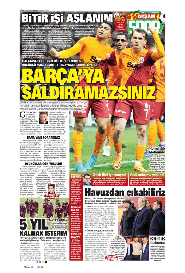 17 Mart 2022 günün spor manşetleri | Galatasaray tur için sahada! 18