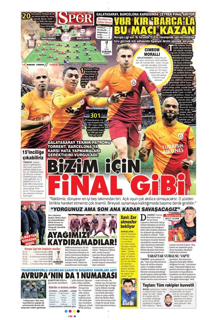 17 Mart 2022 günün spor manşetleri | Galatasaray tur için sahada! 4