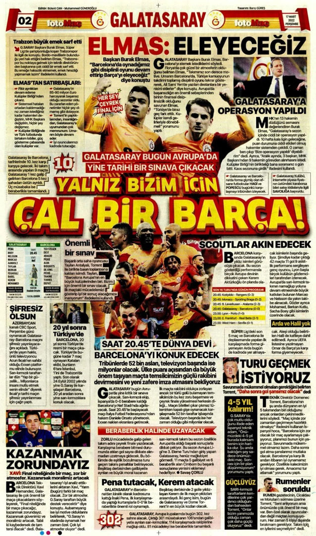 17 Mart 2022 günün spor manşetleri | Galatasaray tur için sahada! 5