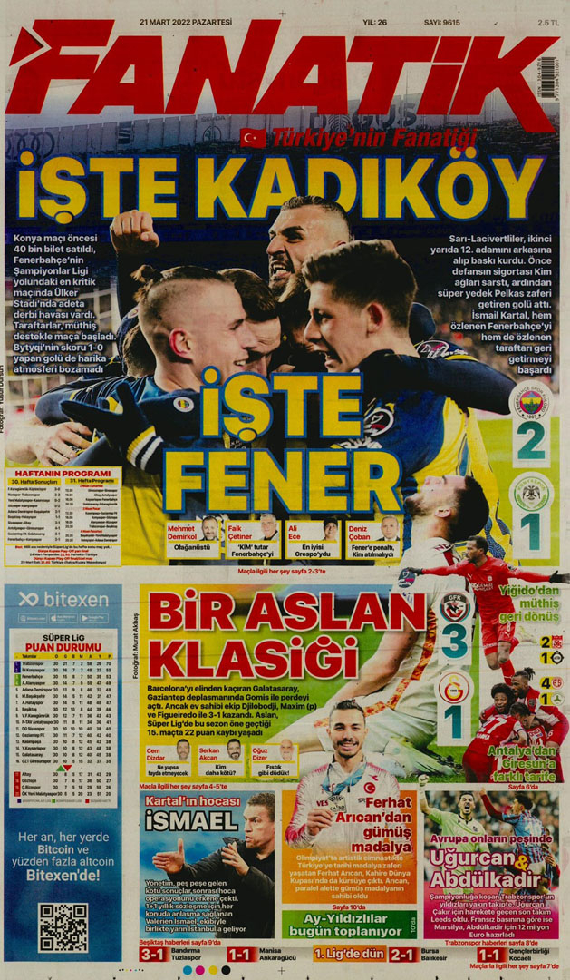 21 Mart 2022 Pazartesi günün spor manşetleri | Fenerbahçe geri döndü, cimbom yokları oynadı! 21