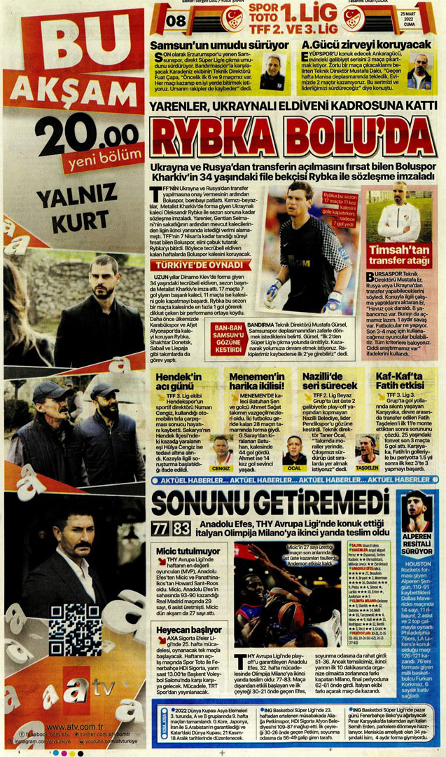 25 Mart 2022 Cuma günün spor manşetleri | A Milli Takım,  Portekiz karşısında tur şansını kaybetti! 8