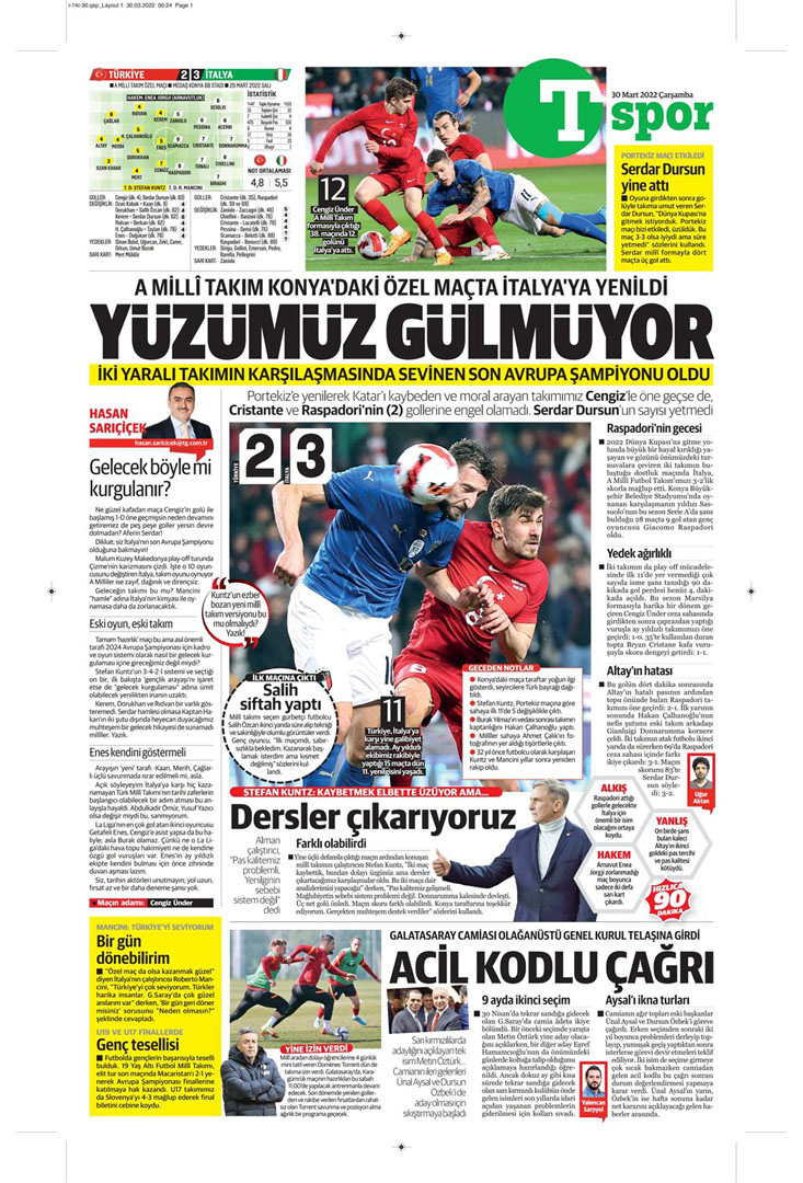 30 Mart 2022 Çarşamba günün spor manşetleri | Milliler çizmeyi aşamadı! 8