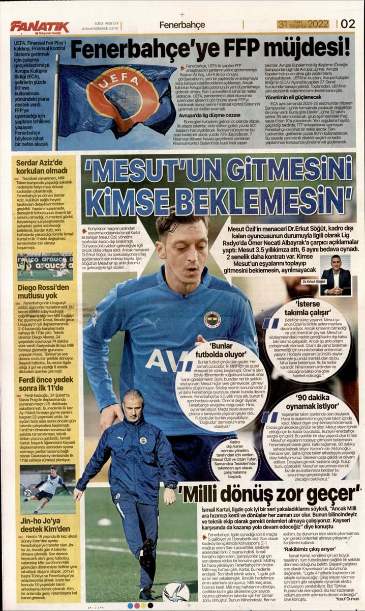 31 Mart 2022 gazetelerin spor manşetleri | Mesut Fenerbahçe'de kalıyor, gözler Beşiktaş - Trabzonspor derbisinde 11