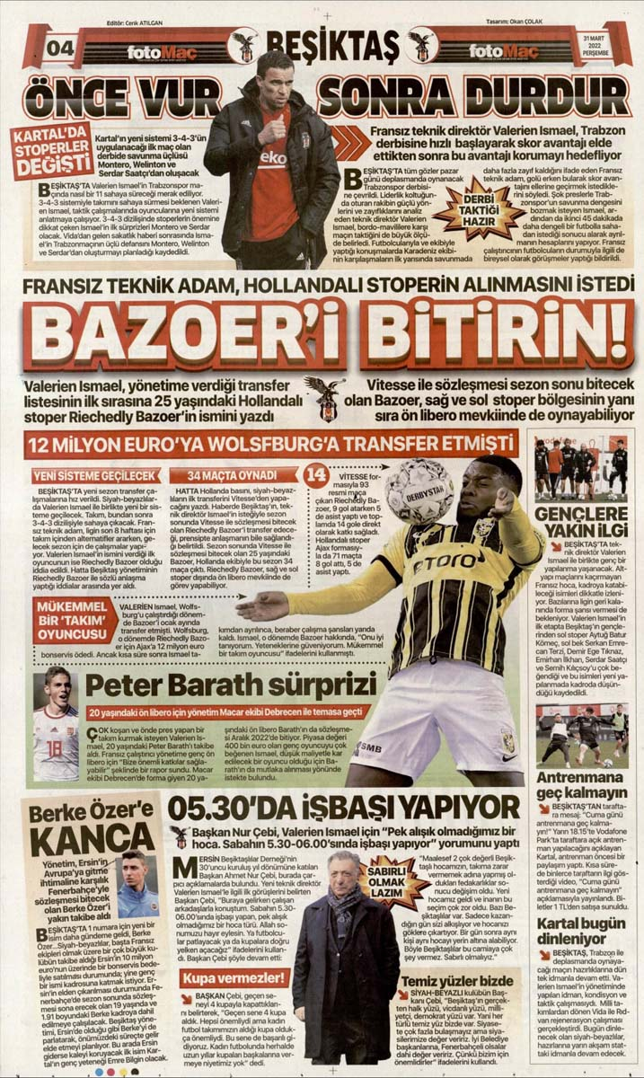 31 Mart 2022 gazetelerin spor manşetleri | Mesut Fenerbahçe'de kalıyor, gözler Beşiktaş - Trabzonspor derbisinde 8